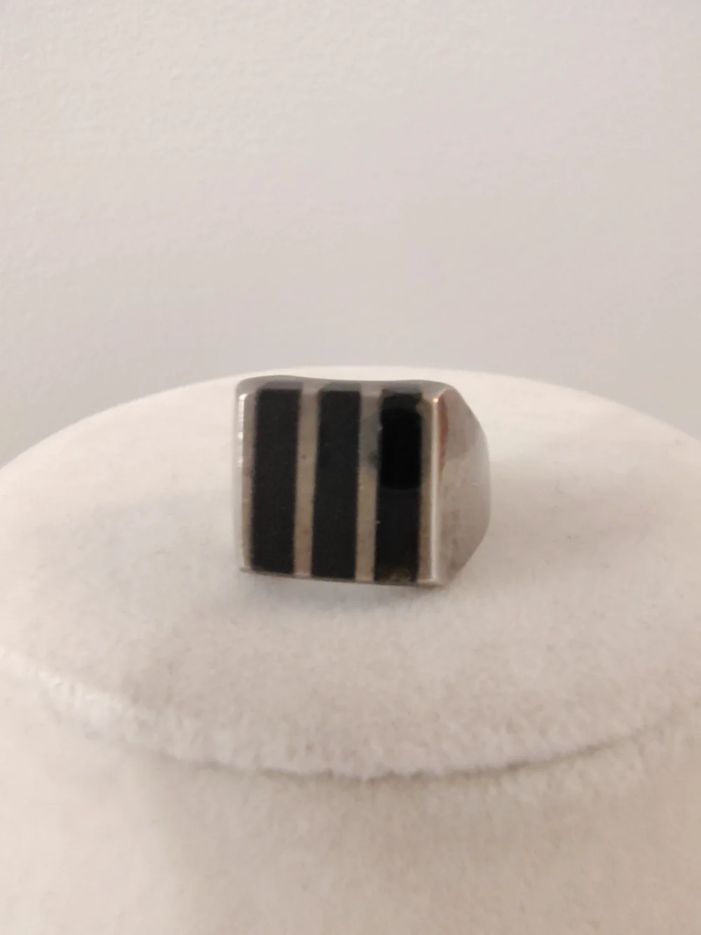 Vtg Taxco Sterling Silver Black Onyx Bar Channel Inlay Modernist Ring Sz 6 TA-61